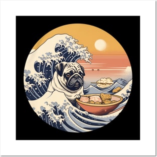 Pug Eating Sushi, Great Wave Hokusai Posters and Art